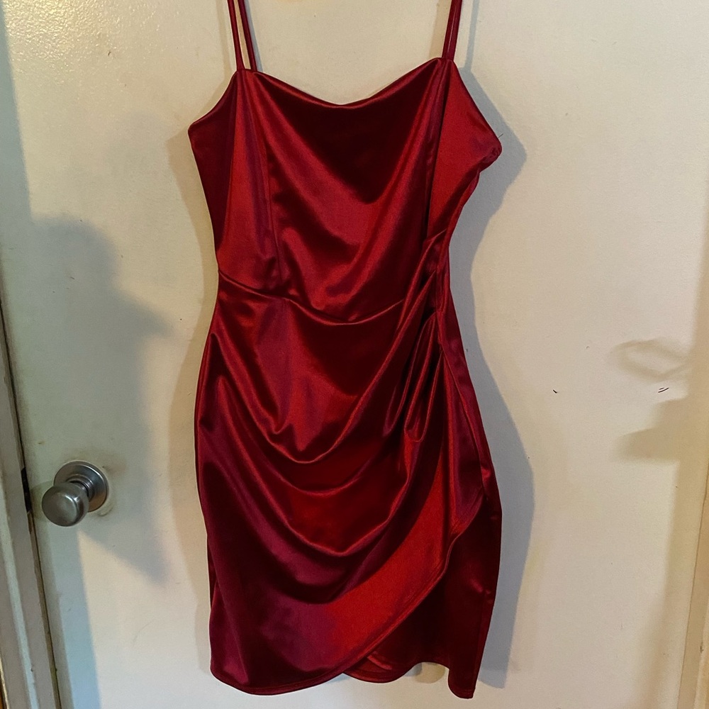 Windsor Red Asymmetrical Ruched Mini Dress